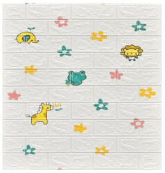 Flippy Set 10 Placi Tapet 3D, Flippy, 70 x 77 cm, Grosime 3 mm, din Polietilena, Tip Caramida, Model Animalute si Floricele, Suprafata acoperita 5.3 mp, Alb (teo-128810)