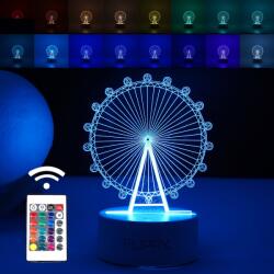 Flippy Lampa LED decorativa, Flippy, 3D, Roata Panoramica, cu telecomanda, doua moduri de alimentare USB si baterii, 20 cm inaltime, din material acril si lumina multicolora, alb (teo-124587)