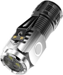 Flippy Lanterna cu 3 Nuclee Led, Flippy, Incarcare USB, Autonomie 4-20h, Raza Maxima 100-200 m, 5W, 4 x 4 x 9 cm, Suport de Agatat, Fund Magnetic, Argintiu (teo-132859)