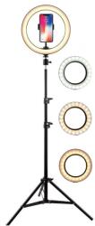 Flippy Lampa LED Circulara cu Trepied Metalic Extensibil, Flippy, Rotativa 360 de Grade, Lungime Extensie 210 cm, Diametru Lampa 26 cm, Conectare USB, Telecomanda, 3 Trepte de Lumina, Negru (teo-134059)