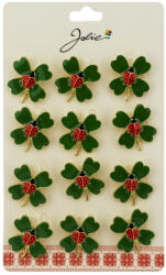 Flippy Brose Martisor Primavara, Jolie, Set 12 Bucati, Model Trifoi cu Buburuza, Brosa din Metal, 2.5 x 2.5 cm per Bucata, Verde (teo-134043)