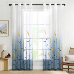 MIULEE Függöny klasszikus poliészter 140x225 cm átlátszó fehér kék kalászok (B0D92889K2)