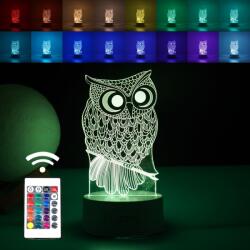 Flippy Lampa LED decorativa, Flippy, 3D, Bufnita, cu USB si baterii, 20 cm inaltime, din material acril, lumina multicolora si telecomanda inclusa, alb (teo-124590)