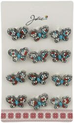 Flippy Brose Martisor Primavara, Jolie, Set 12 Bucati, Model Fluture cu Pietre, Brosa din Metal, 3 x 2 cm per Bucata, Argintiu (teo-134038)