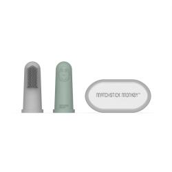 Matchstick Monkey PERIUȚĂ DE DINȚI DIN SILICON PENTRU DEGET CU HUSĂ Variantă: GREY AND MINT GREEN