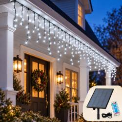 Welora Instalatie de Craciun solara tip turturi/franjuri, Lungime 12m - 320 LED-uri, 8 Moduri de iluminare, Telecomanda, Fir verde, Alb Rece (DR8-14-007-Alb-Rece)