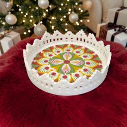 Ezera Tava decorativa cadou Craciun pictata manual cu model mandala, ceramica, 20 cm (TPMMANDCALB)