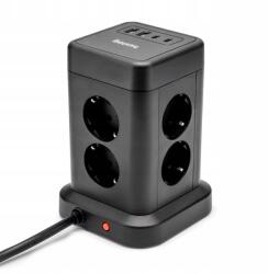  Prelungitor Huslog 8 prize, 4 USB, 1.7m, negru (HUS1004)