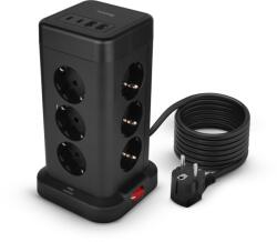  Prelungitor vertical 12 sloturi, 12 prize AC, 4 porturi USB, Protectie impotriva suprasarcinii, un singur comutator ON/OFF, cablu de 1, 8 m, Negru (HUS1051)