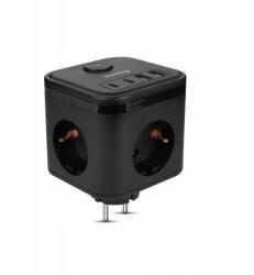  Prelungitor cub Huslog PowerCube HUS1050, 3 prize Schuko, 2x USB-A, 2x USB-C, 3680 W, negru (HUS1050)
