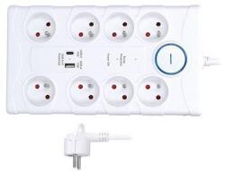 Solight Protecție la supratensiune Solight, 8z, USB A+C, 2m, alb (PO80)