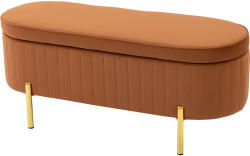 HOMCOM Banchetă Ovală cu Depozitare 72 L, cu Capac Rabatabil, din Material Catifelat și Lemn, 108x44x43, 5 cm, Maro Auriu | Aosom Romania (831-930V00BN) Comoda
