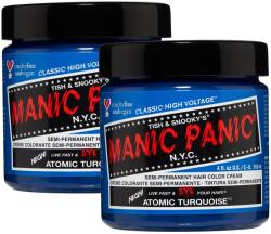 Manic Panic Classic High Voltage Semi-permanenta albastru stralucitor colorant pentru par pentru par inchis/deschis, vegan, fara PPD si amoniac, gata de utilizare, turcoaz atomic, pachet de 2 - HCR