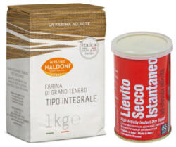 Naldoni Pachet Faina din Grau Tanar Integrala, Naldoni, 1 kg si Drojdie Uscata, Italmill, 100 g
