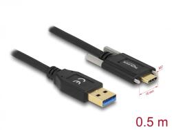 Delock Cablu USB-A 10Gbps la USB Type C cu suruburi T-T 0.5m Negru, Delock 84007 (84007)