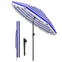 VOUNOT Napernyő 200 cm, dönthető és magasságállítható, UV 50+ védelem, kék-fehér csíkos, hordtáskával, kertbe, teraszra, strandra