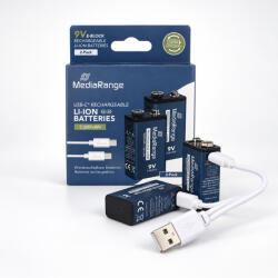 MediaRange 9V USB-C ÚJRATÖLTHETŐ AKKUMULÁTOR 340 mAh (2 DB-OS CSOMAG) (MRBAT167)