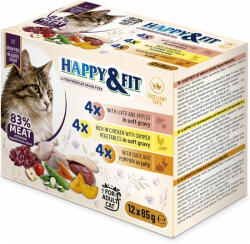 Happy&Fit Cat Adult Grain Free Alutasak 83%Meat, Liver, Chicken, Duck Multipack 12x85g - kutyazoo