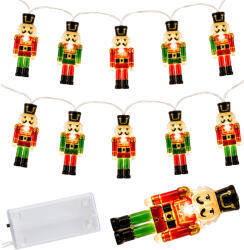 Malatec Karácsonyi LED fényfüzér diótörő katona figurákkal, elemes ünnepi girland és hangulatvilágítás, többszínű, 10 db-os szett, 110 cm