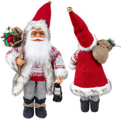 Malatec Skandináv stílusú Mikulás figura ünnepi karácsonyi dekoráció, 60 cm-es méretben, szürke-piros