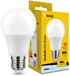 Technik LED Izzó Globe A60 8, 8W E27 360° 6000K (806 lumen) ERP, hideg fehér, CRI>80, MTL-G6000K8-8WE27N (MTL-G6000K8_8WE27N)