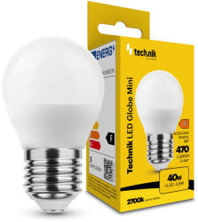 Technik LED Izzó Globe Mini G45 4, 9W E27 360° 2700K (470 lumen) ERP, meleg fehér, CRI>80, MTL-G452700K4-9WE27N (MTL-G452700K4_9WE27N)