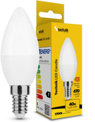 Technik LED Izzó Gyertya (Candle) C37 4, 9W E14 200° 2700K (470 lumen) ERP, meleg fehér, CRI>80, MTL-C2700K4-9WE14N (MTL-C2700K4_9WE14N)