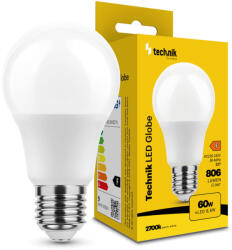 Technik LED Izzó Globe A60 8, 8W E27 360° 2700K (806 lumen) ERP, meleg fehér, CRI>80, MTL-G2700K8-8WE27N (MTL-G2700K8_8WE27N)