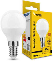 Technik LED Izzó Globe Mini G45 4, 9W E14 360° 2700K (470 lumen) ERP, meleg fehér, CRI>80, MTL-G452700K4-9WE14N (MTL-G452700K4_9WE14N)