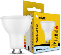 Technik LED Izzó Spot Alu-Plastic 4, 7W GU10 110° 6000K (350 lumen) ERP, hideg fehér, CRI>80, MTL-GU106000K4-7WN (MTL-GU106000K4_7WN)