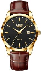 LIGE Ceas bărbătesc LIGE LI-42006 - Maro / Auriu / Negru KP42006 Ceas