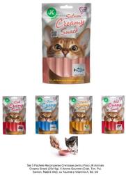 JKAnimals Set 5 Pachete Recompense Cremoase pentru Pisici JK Creamy Snack (25x15g) - 5 Arome Gourmet cu Taurina si Vitamine