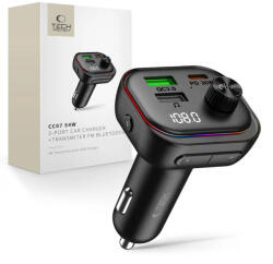 Tech-Protect CC07 bluetooth FM transmitter / autós töltő, USB-A-UCB-C, PD, 54W, fekete - ionstore