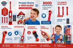 PAW Patrol Periuta de dinti electrica copii Paw Patrol Marshall, oscilanta 8000 miscari/min, 3 capete incluse, peri moi, impermeabila, baterii AAA incluse