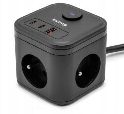 Huslog Prelungitor cub Huslog PowerSwitch HUS1002, 3 prize tip E, 1x USB-A, 2x USB-C, PD 20 W, 3680 W, cablu 1, 4 m, negru