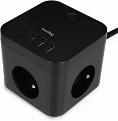 Huslog Prelungitor cube Huslog EMX-190224, Negru 4xUSB 5V, 2.1A, 3 prize, protectie copii, 1, 5, 230 V 50/60 Hz, max. 10 A