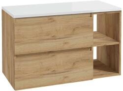kielle Nefia - Dulap cu blat inclus pentru lavoar 90x54x45 cm, versiune stânga, stejar auriu/alb lucios 50027S93L1 (50027S93L1)