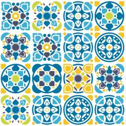 Heko Panels Textilanyag, Kék és sárga portugál minta, Poliészter 100%, 210g/pm, Méret: 100cm x 155cm (DR284)