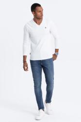 OMBRE OMBRE, V-nyakú blúz logós részletekkel, Optikai fehér, 2XL (OM-LSCL-0110-WHITE-XXL)