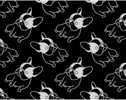 Heko Panels Textil anyag, Feketére rajzolt Bulldogok, 100% poliészter, 210g/pm, Méret: 100cm x 155cm (DR093)