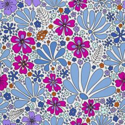 Heko Panels Textil anyag, Kék és rózsaszín virágok, Poliészter 100%, 210g/pm, Méret: 100cm x 155cm, DX438 (DX438)