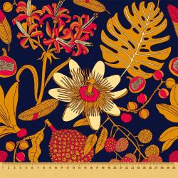 Heko Panels Textil anyag, Arany virágok és levelek, Poliészter 100%, 210g/pm, Méret: 100cm x 155cm (DR041)