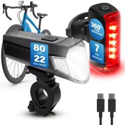 Fischer Set de lumini pentru bicicleta FISCHER Twin, 80 Lux, LED, reincarcabil USB-C (32271566)