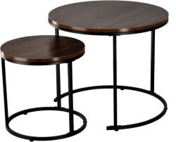 Chomik Set 2 măsuțe de cafea rotunde, decor lemn, ramă neagră 80382 (FAT1473) Masa de cafea