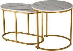 Chomik Set 2 măsuțe de cafea (rotundă și ovală) cu imitație de marmură, ramă aurie 80381 (FAT1466) Masa de cafea