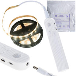  IKONKA Bandă LED alimentată cu baterii, cu USB și senzor de mișcare, 2 m, alb cald (IK-KX4942)