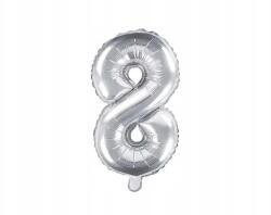 PartyDeco Ezüst 9-es számú fólia lufi, 35 cm Elegáns dekoráció születésnapra és bulikra