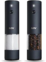 GOV elektromos bors- és sóőrlő szett - 75 ml - USB-C töltős - 6 fokozatú őrlési beállítás - LED fénnyel - fekete rozsdamentes acél kivitel