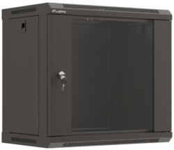 Lanberg WF03-5309-10B 19" 9U SZÉL: 540mm MÉLY: 350mm MAG: 500mm lapraszerelt üvegajtós fekete fali rack szekrény - ipkameradiszkont