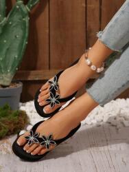 Shein Fekete Flip-flop Papucs Díszítéssel S06__36
